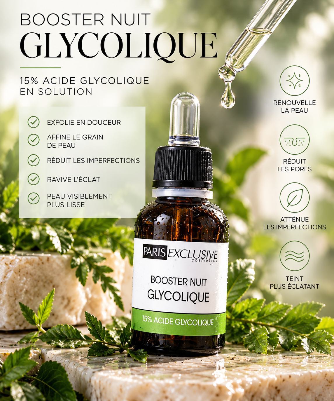 BOOSTER NUIT GLYCOLIQUE 15% - exfoliation et purifiant - 30 ml